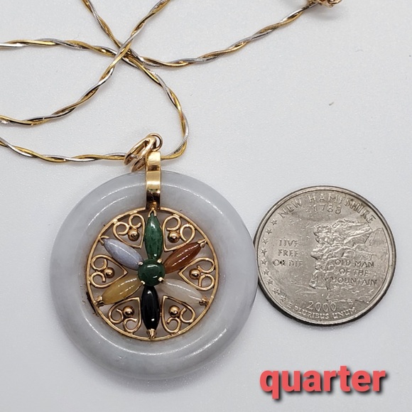 14k solid gold multi-colored Dyed Jadeite Necklace - Picture 6 of 14